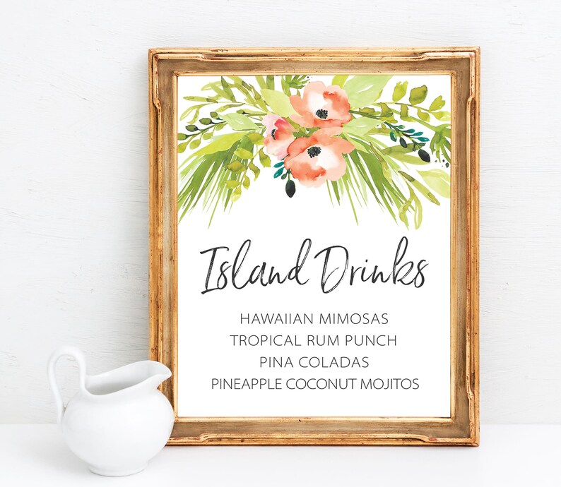 Custom Tropical Drink Menu Sign Bridal Shower Drink Menu Etsy