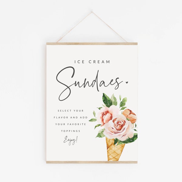 Ice Cream Sundae Bar Sign - Ice Cream Bar Printable Sign - She's Been Scooped Up Bridal Shower - Ice Cream Themed Bridal Shower Signage