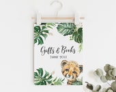 Gifts and Books Sign - It's About to Get Wild Baby Shower - Gift Table Sign - Safari Baby Shower Decorations - Black, White, Green and Gold