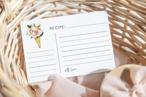Bridal Shower 4x6 Recipe Card Printable - She's Been Scooped Up Bridal Shower Theme - Recipe Card Insert - Summer Ice Cream Bridal Shower