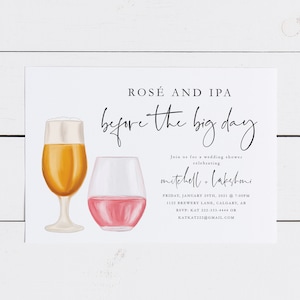 Rose and IPA Before the Big Day Couples Shower Invitation - Co-Ed Wedding Shower Invitations - Beer and Wine Themed Shower Printable Invite
