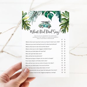 Baby Shower What Did the Dad Say Game - Surfer Baby Shower Activities - Dad Questionnaire Game - Tropical Beach Baby Shower Printable Games
