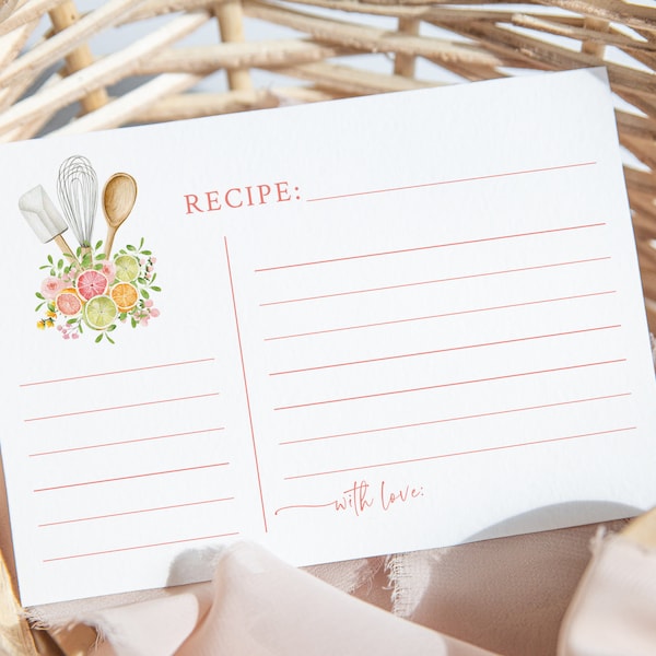 Cartes de recettes de douche nuptiale aux agrumes - Cartes de recettes imprimables 4 « x 6 » - Douche nuptiale Main Squeeze - Demande de recette de douche de mariage aux agrumes