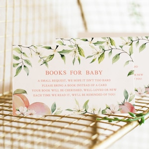 Livres pour bébé demande à insérer - Douche de bébé douce comme une pêche - Apportez un livre au lieu d'une carte imprimable - Cartes de téléchargement de livres pour bébé