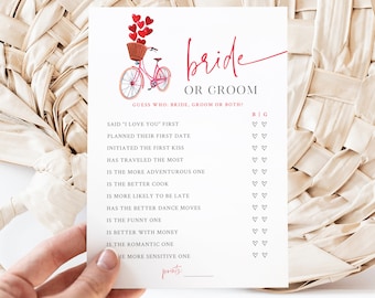 Bride or Groom Quiz Game - Valentine's Day Bridal Shower - Printable 5x7 Game - Guess Who: Bride or Groom - February Wedding Shower Game