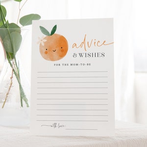 Voeux et conseils pour une baby shower orange - carte imprimable 5 x 7 - conseils pour la future maman - voeux de bébé - Shower de bébé sur le thème des agrumes