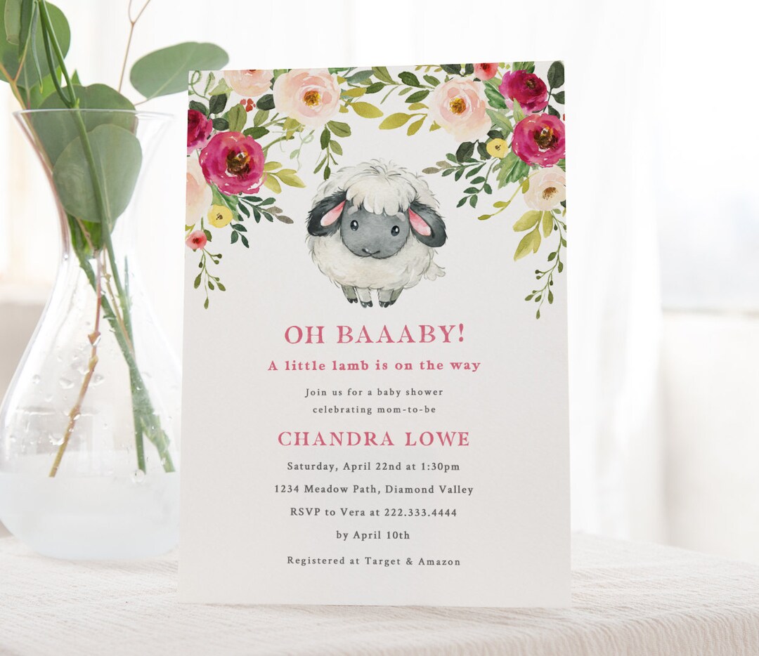 Little Lamb Baby Shower Invitation Printable or Digital 5x7 Invitation Girls Farm Baby Shower Oh