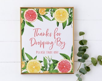 Thanks for Dropping By Favor Table Sign - Lemon Drop Bridal Shower Favors Sign - Citrus Party Decorations - Summer Bridal Shower Decor