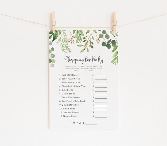 Baby Shower Guess the Price Game Shopping for Baby Game Gender Neutral Rustic Baby Shower Game Printable Baby Item Guessing Game