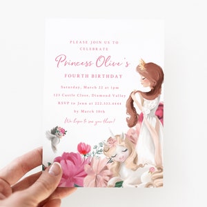 Princess and Unicorn Birthday Party Invitation - Magical Princess Party - Printable or Digital Invite - Pink Princess Party - Unicorn Invite