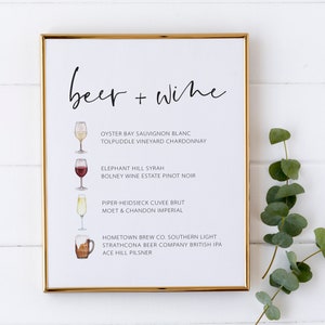 Menu piwa i wina weselnego do wydrukowania - Menu listy win - Menu opcji piwa - Nowoczesne menu baru weselnego - Akwarelowy znak na drinka - Menu baru imprezowego