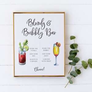 Bloody and Bubbly Bar Sign - Bloody Mary Bar - Mimosa Bar Sign - Bubbly Bar Printable - Watercolor Cocktail Sign - Party Cocktail Printable image 4