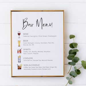 Wedding Bar Menu Sign - Minimalist Modern Wedding Bar Signage - Beer, Wine and Spirits Menu for Wedding - Custom Wedding Menu Signage