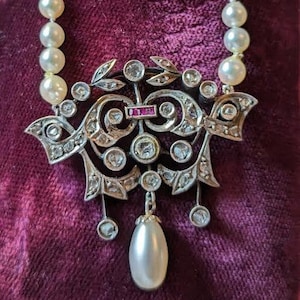 Edwardian Rose Cut Diamond , Pearl and Ruby Necklace
