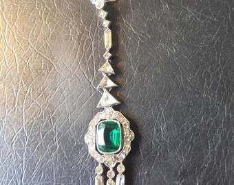Art Deco Paste Green Sterling Pendant Necklace