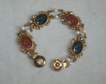 Glass cameo faces bracelet handmade free postage