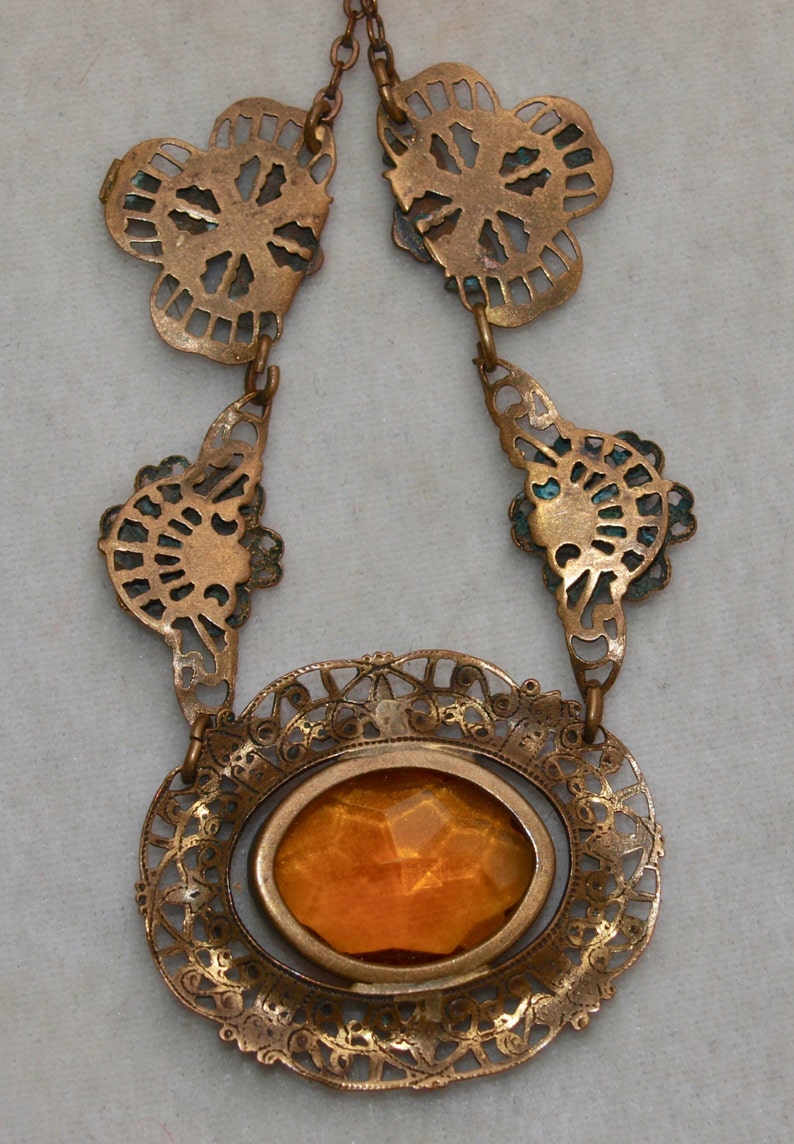 1930's Brass Glass And Enamel Necklace image 2