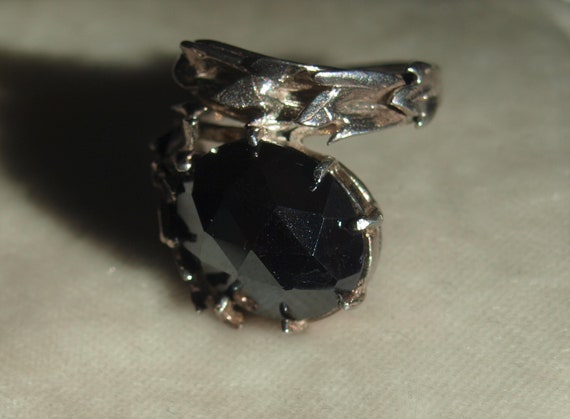 1970's Glam! Cast Sterling Hematite Ring 1970's S… - image 3
