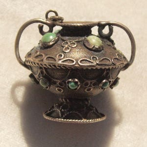 Silver and Turquoise Urn Shaped Charm