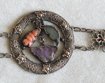 1920's Chinese Jade, Coral Amethyst Bracelet