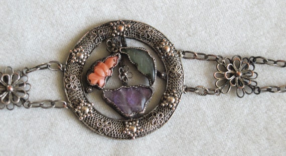1920's Chinese Jade, Coral Amethyst Bracelet