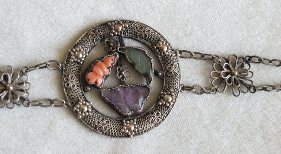 1920's Chinese Jade, Coral Amethyst Bracelet - image 1