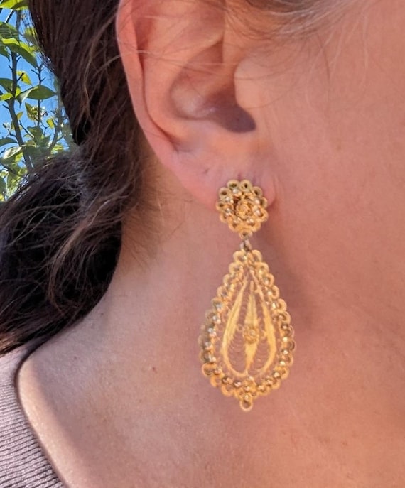 Italian Vintage Sterling Filigree Drop Earrings Plated in High