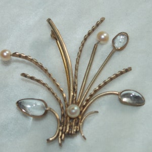 1960&#39;s Studio Made Pearl and Rock Crystal Spray Brooch In Silver Vermeil