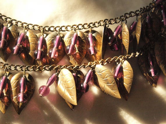 Magnificent Double Strand 1930's Brass Leaf and P… - image 3