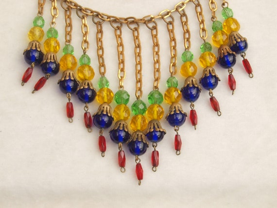 Unusual and Colourful 1930's Brass and Glass Frin… - image 2