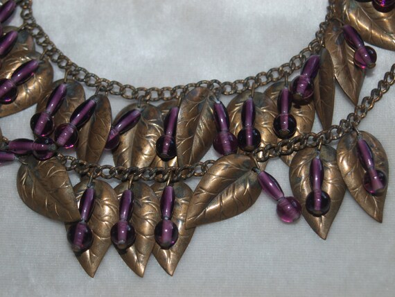 Magnificent Double Strand 1930's Brass Leaf and P… - image 1
