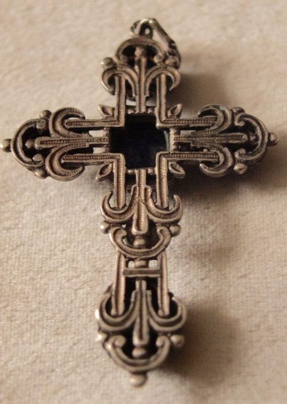 Elaborate Austro Hungarian Silver Sodalite Cross - image 2