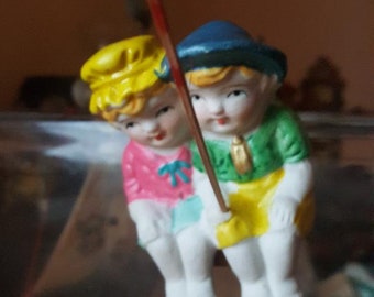 Rare Aquarium Fishbowl Sitter, Sitting Couple Occupied Japan