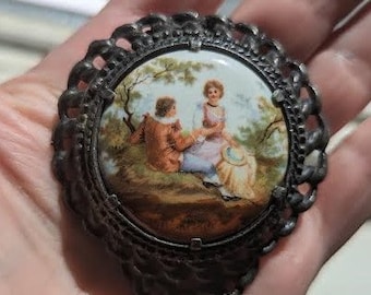 1930's Victorian Revival Porcelain Cameo Dress Clip