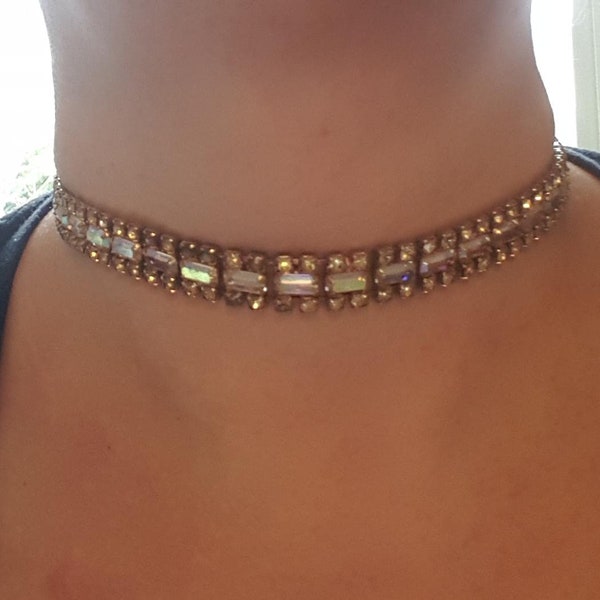 1950' Aurora Boralis Rhinestone Choker necklace
