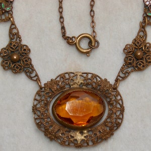 1930's Brass Glass And Enamel Necklace image 3