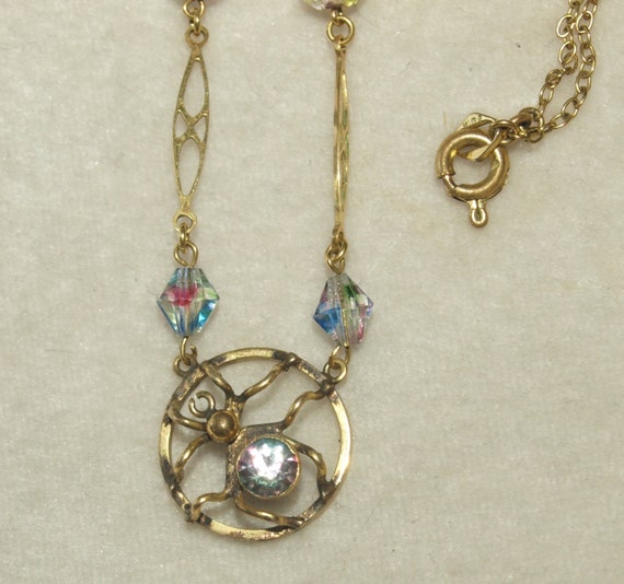 1930's Spider Necklace With Rainbow Paste Bizarre