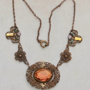1930's Brass Glass And Enamel Necklace image 1