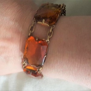1930&#39;s Czech Brass And Yellow Glass Bracelet
