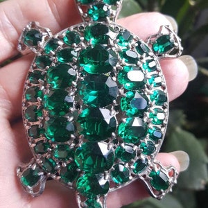 Very Large Czech Rhinestone Turtle Brooch
