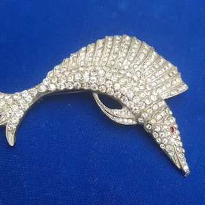 Large 1930&#39;s Pot Metal Rhinestone Fish Brooch