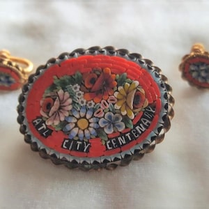 Italian Mosaic Brooch And Earrings  City Centenary