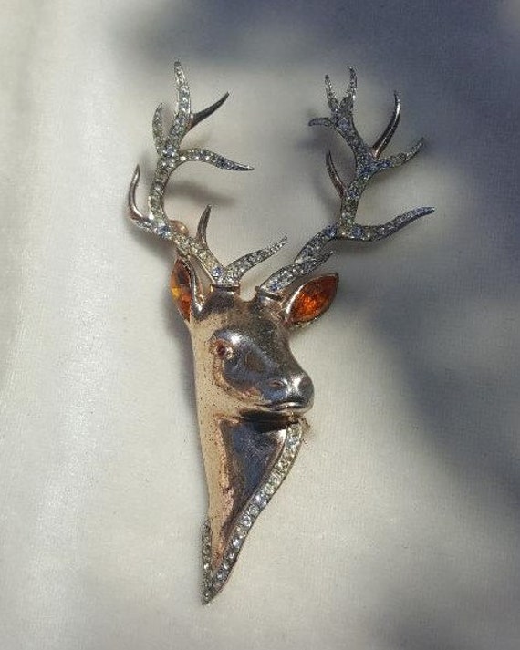 1940's Large Sterling Stag Head Brooch Etsy