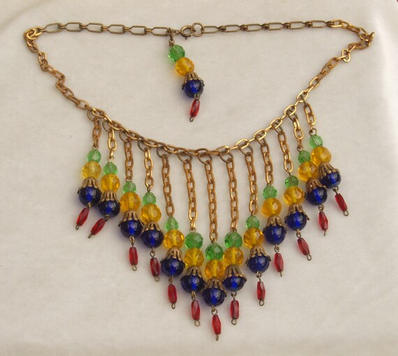 Unusual and Colourful 1930's Brass and Glass Frin… - image 1