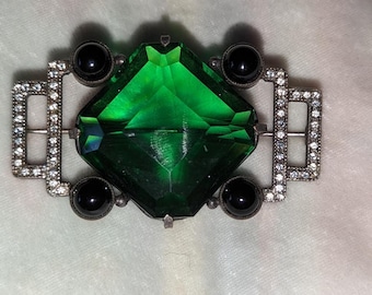 Large Art Deco Brooch With Huge Glass Stone