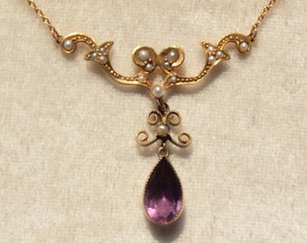 Edwardian Amethyst Seed Pearl Lavaliere