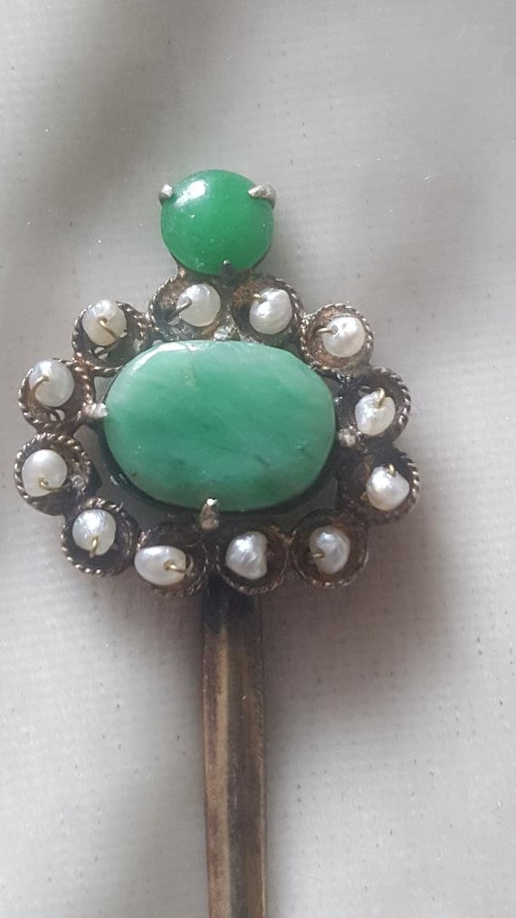 Antique Chinese Jade Pearl Hair Pin