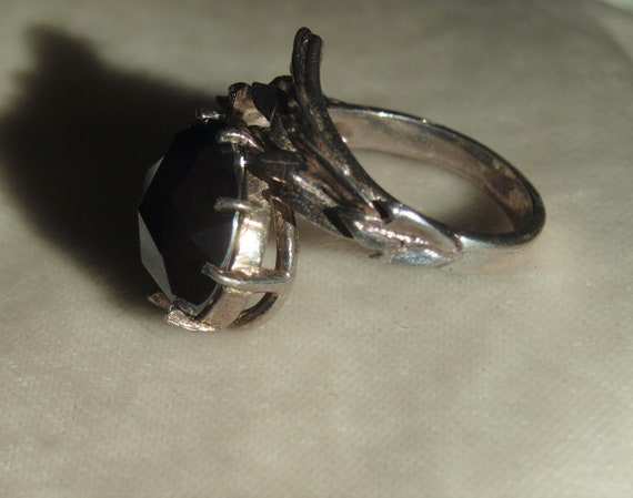 1970's Glam! Cast Sterling Hematite Ring 1970's S… - image 4