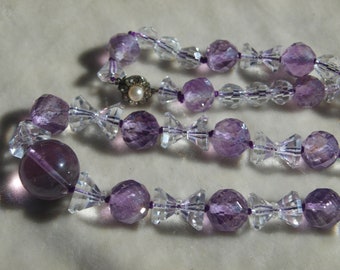 Art Deco Rock Crystal And Amethyst Bead Necklace