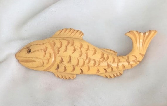 Beautifully Carved Bakelite Salmon Fish Brooch - image 1